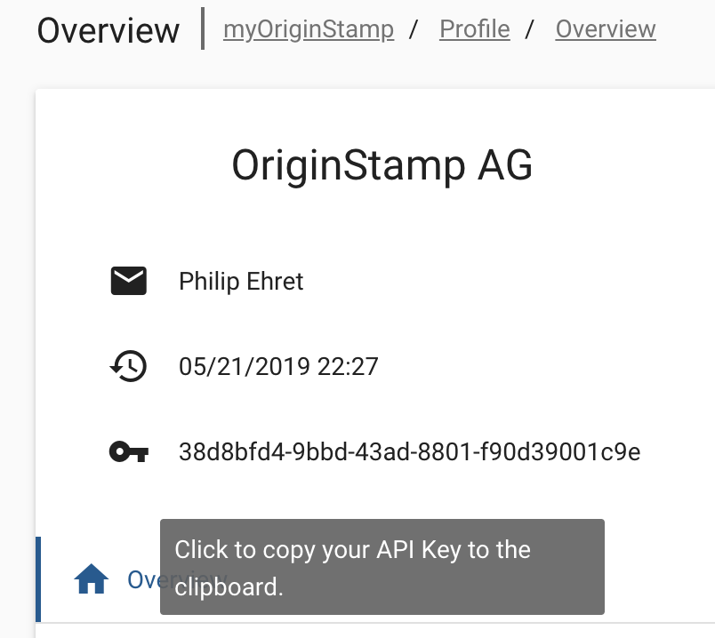 Copy your OriginStamp API key
